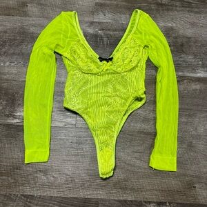 PrettyLittleThing Neon Lace Bodysuit Size Small